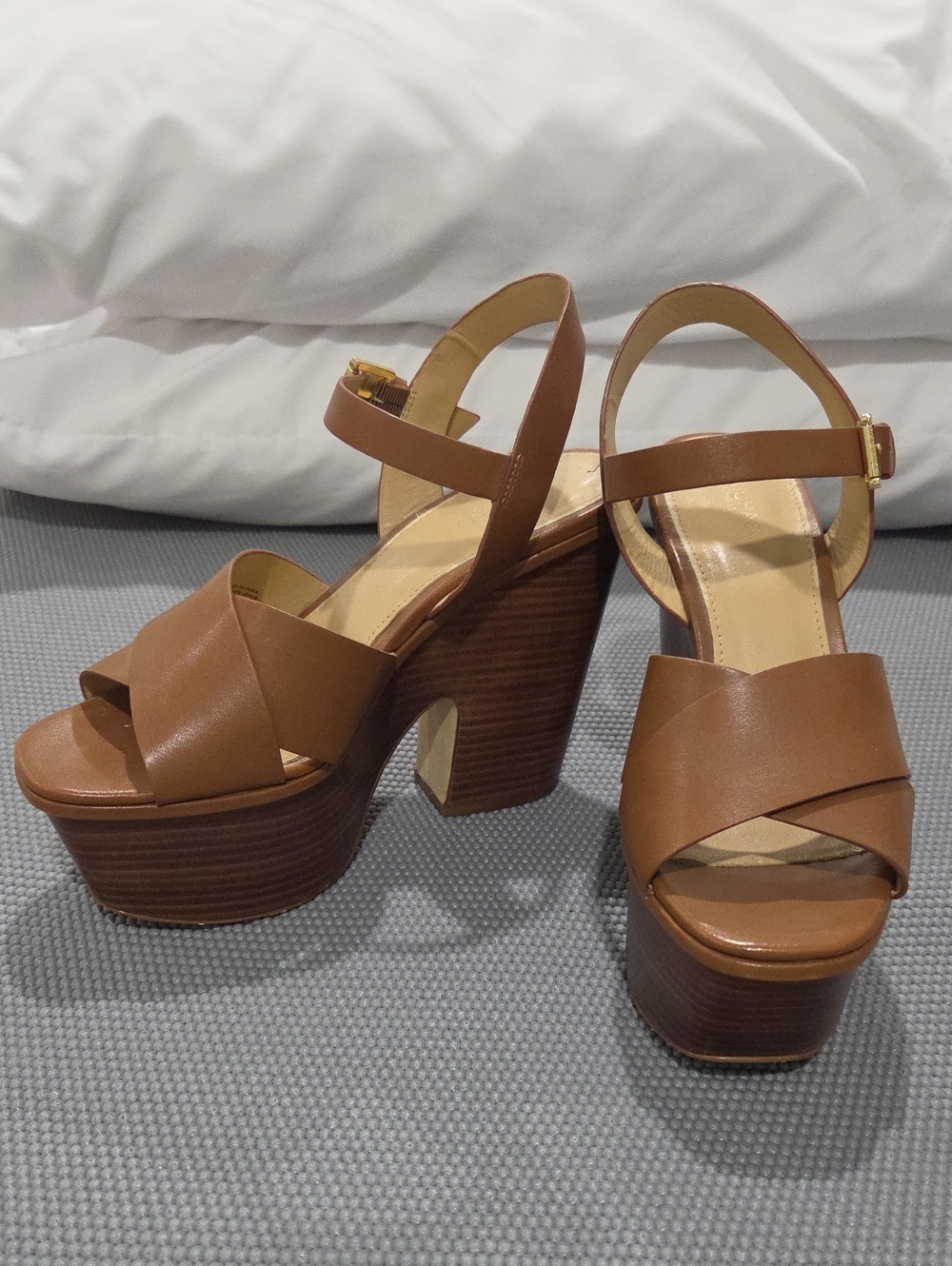 Michael Kors Brown Leather Platform Block Heel Sandals